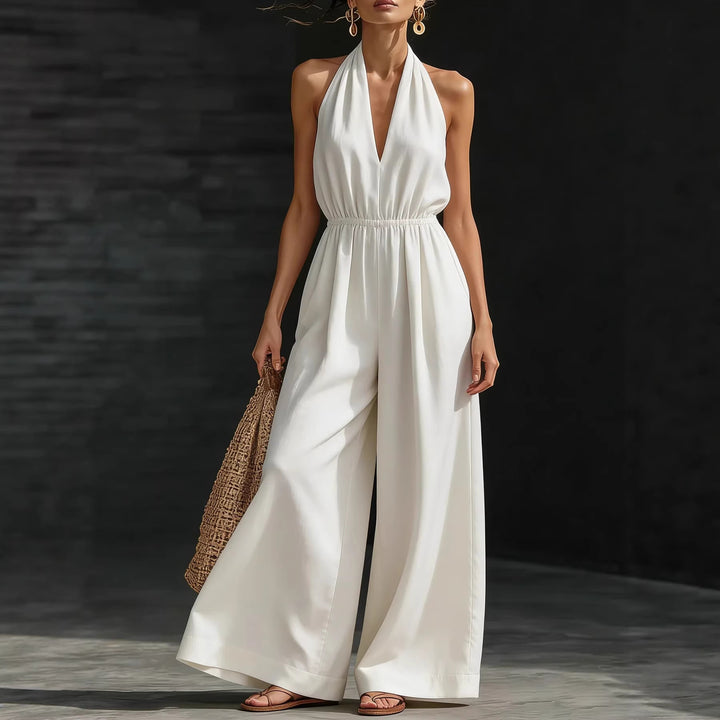 Apricot sleeveless jumpsuit with high waist and flowy legs for day-to-night wear