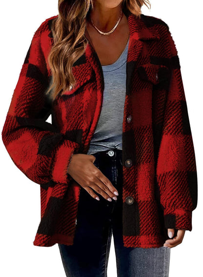 Women's Striped Button Plush Coat – Loose Fit