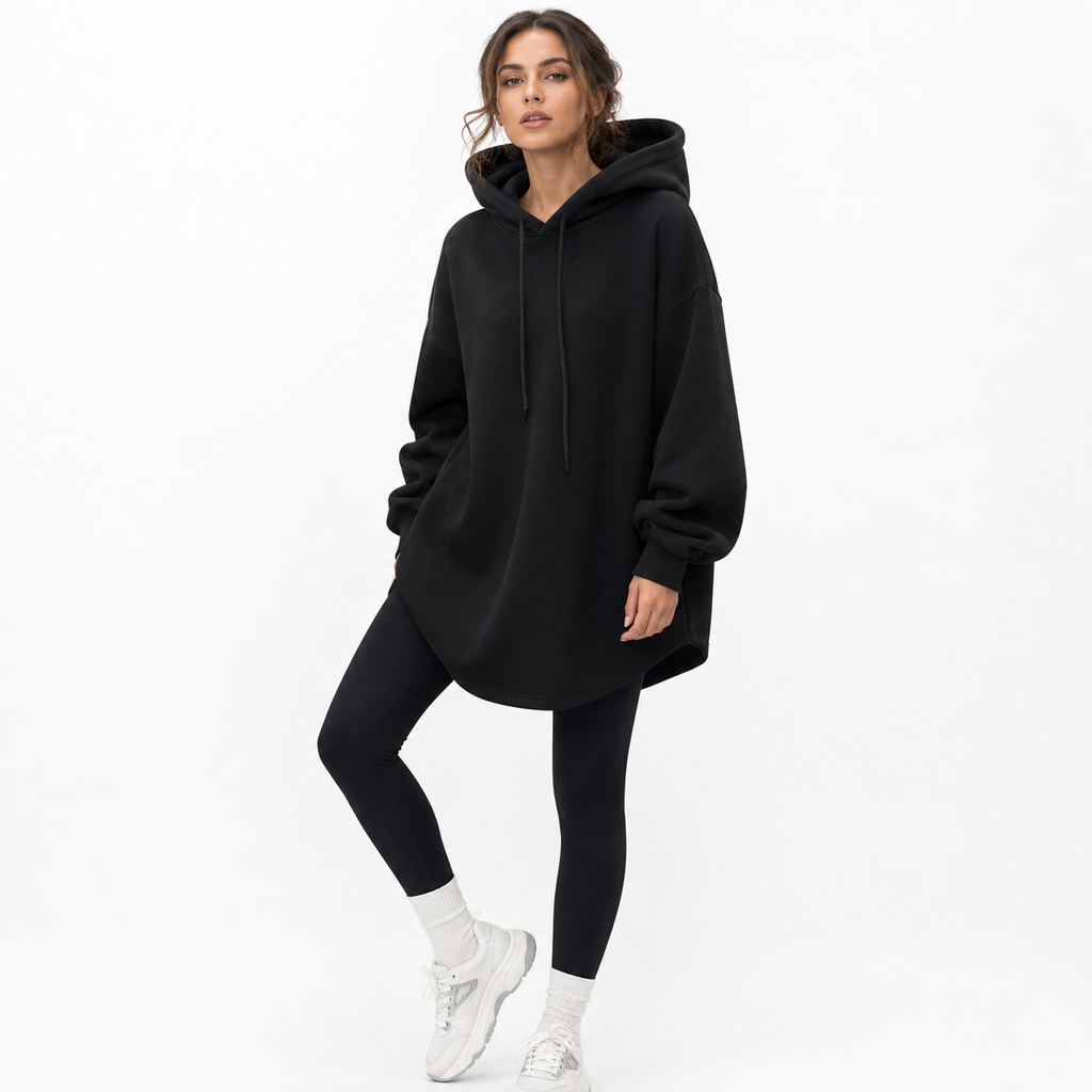 Black Oversized Hoodie Women - Longline Fit