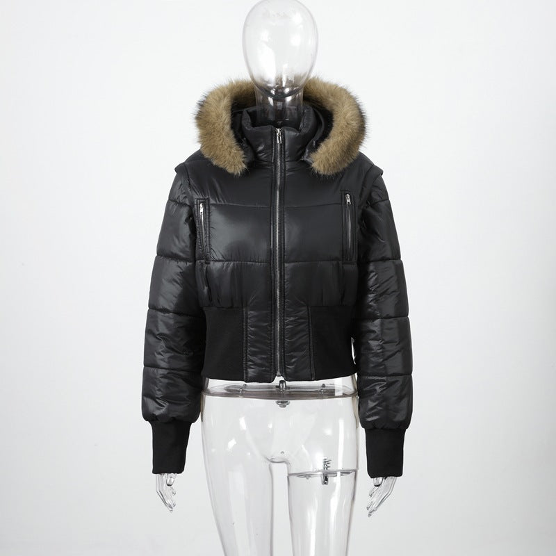 Detachable Sleeve Hooded Coat - Waist-Snatching Warmth!