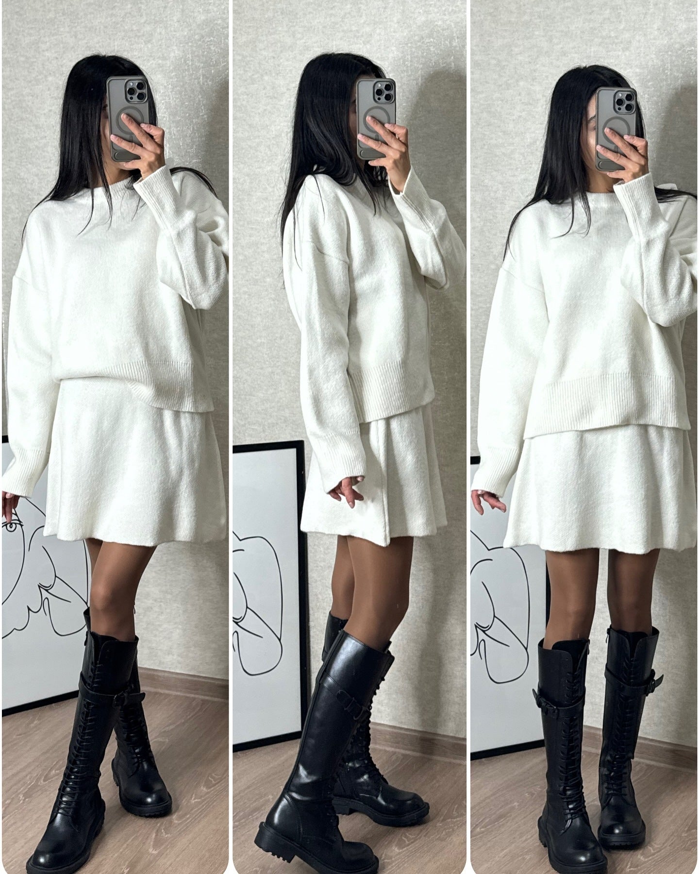 Sweater Skirt Set Women Knit Casual Elegant Fit Style U