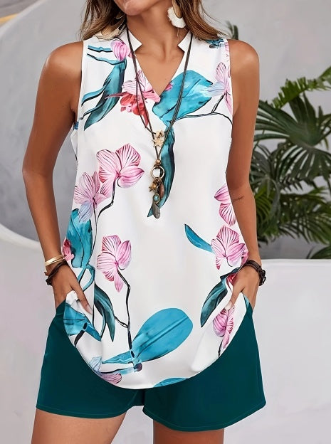 Matching sleeveless top and wide leg pants two piece outfit