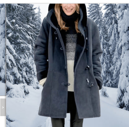 Women's Sherpa Lined Hooded Coat - Cozy Toggle Coat Now