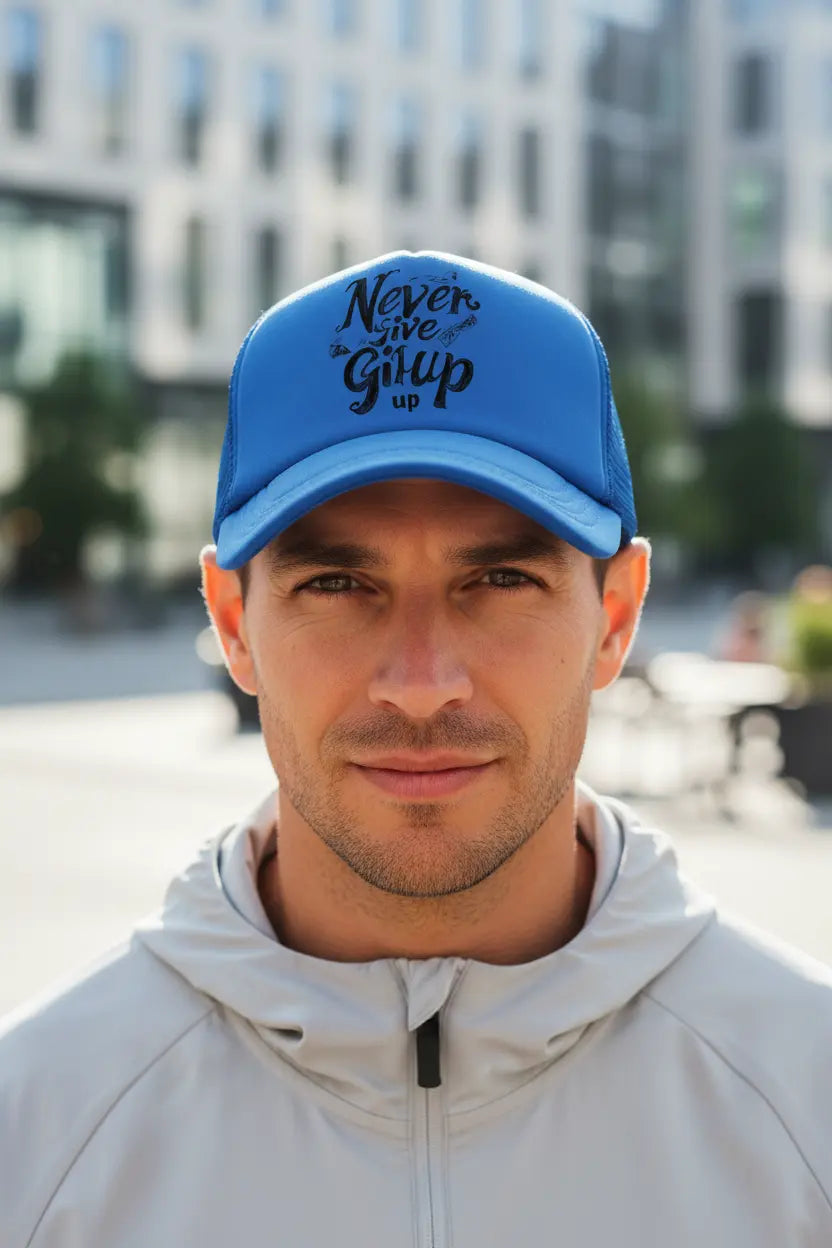 motivational cap gray and black structured front panel