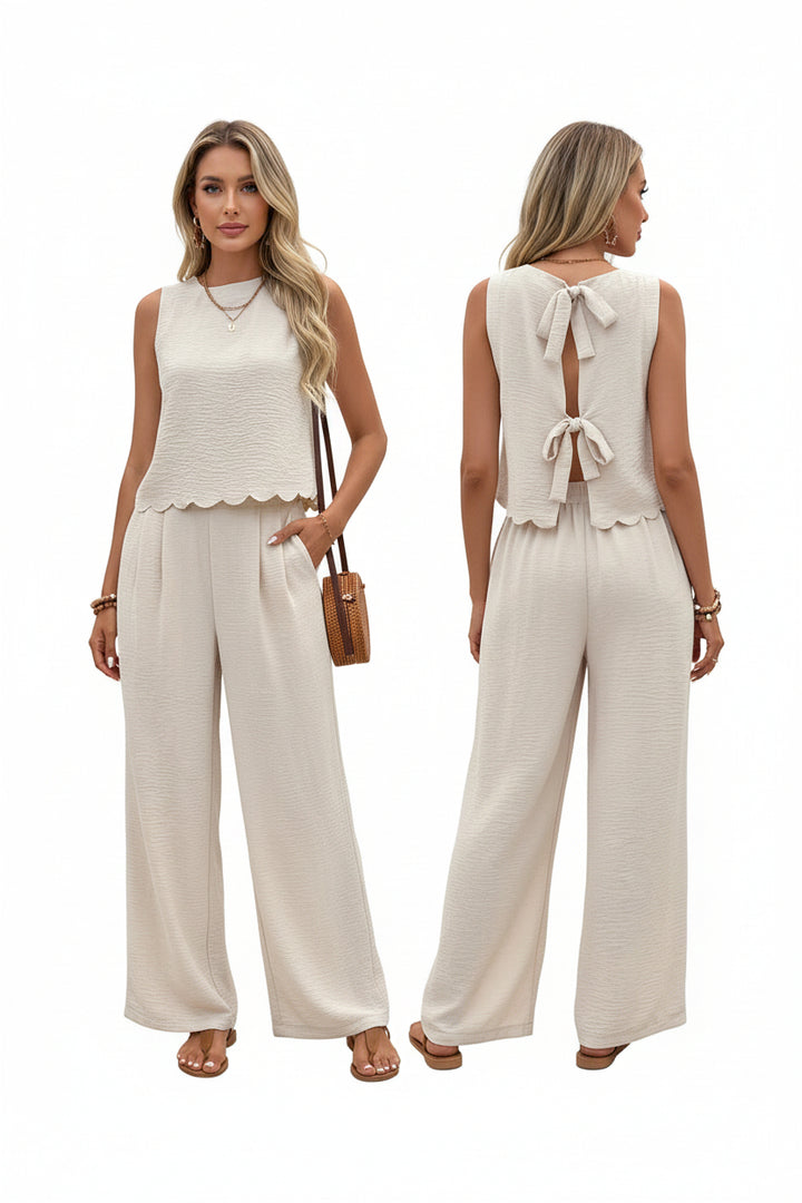 casual two piece women vest trousers set lightweight breathable design