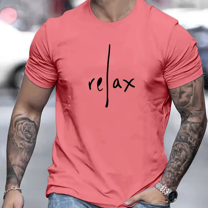 Person wearing a coral t-shirt with &