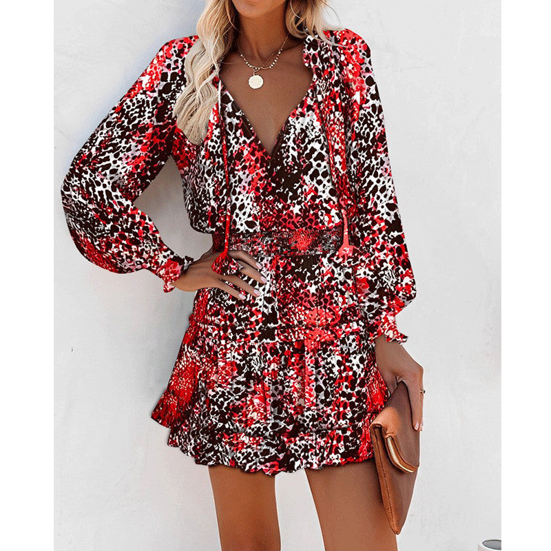 Puff sleeve mini dress on model, three-quarter angle, natural outdoor daylight