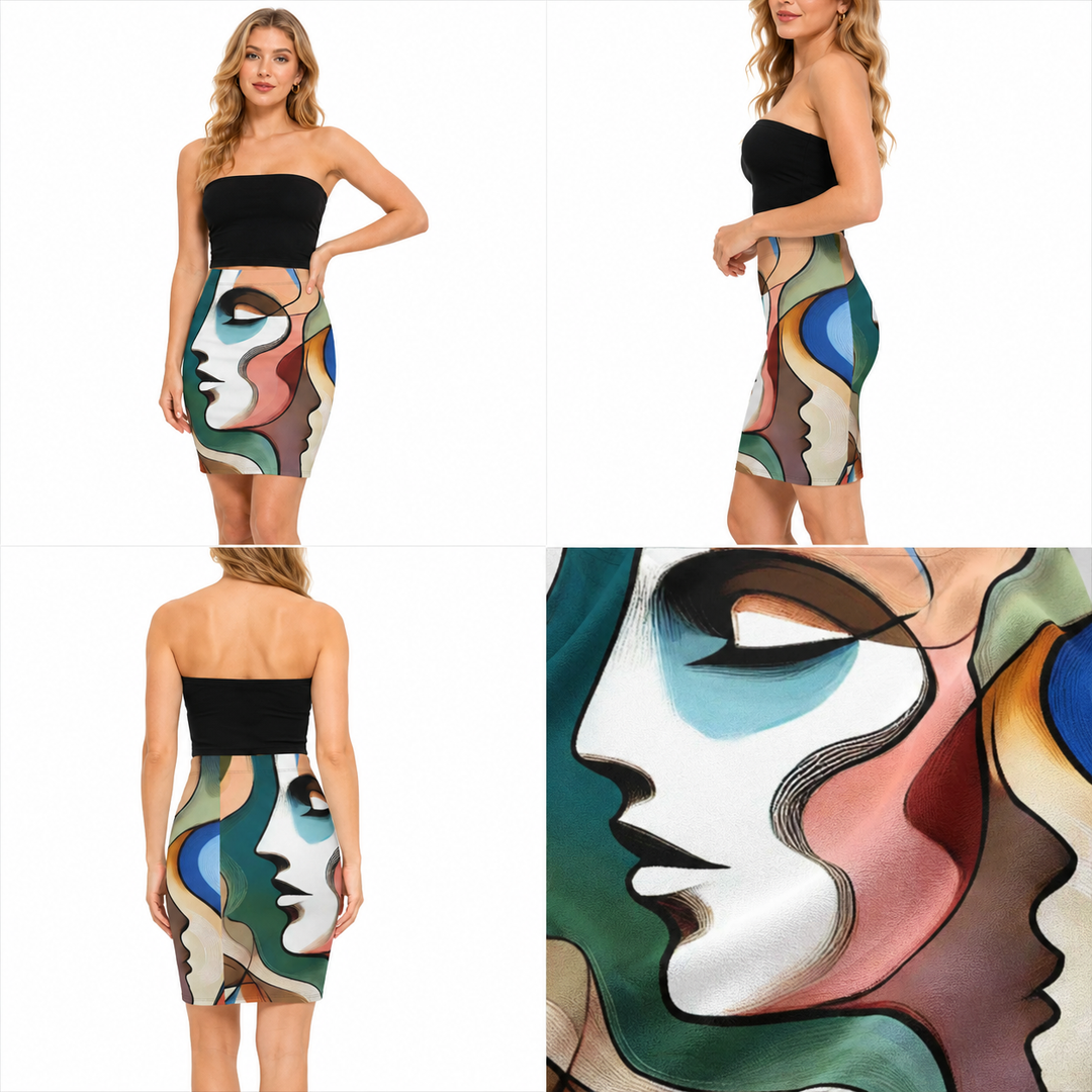 All-over print pencil skirt for women with tropical florals, butterflies and flexible movement for seasonal styling with ease
