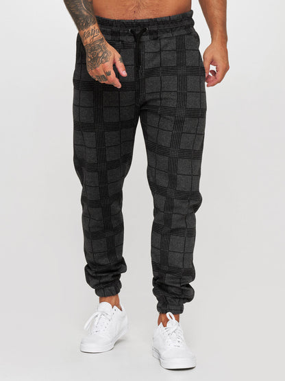 men's checkered pants mid-waist tapered trousers in light grey with crisp plaid print for office casual styling
