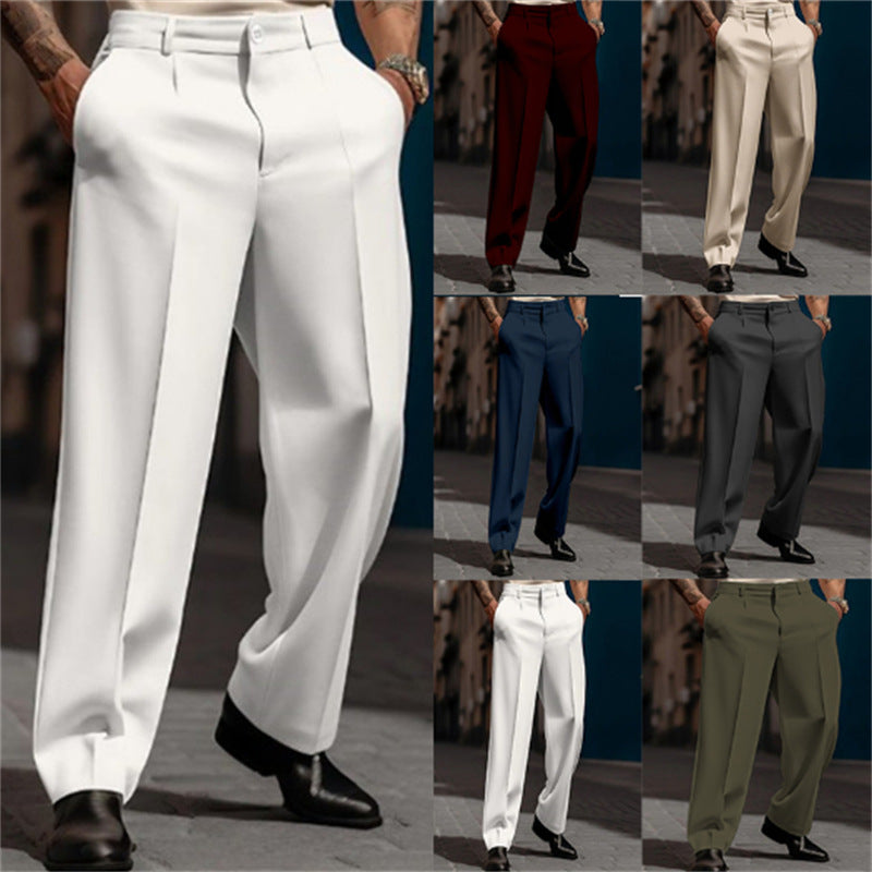 men business pants straight leg lightweight polyester trousers wrinkle resistant daily work outfit modern fit