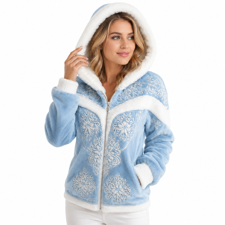 Women’s winter hooded jacket with soft polyester fabric and structured hood