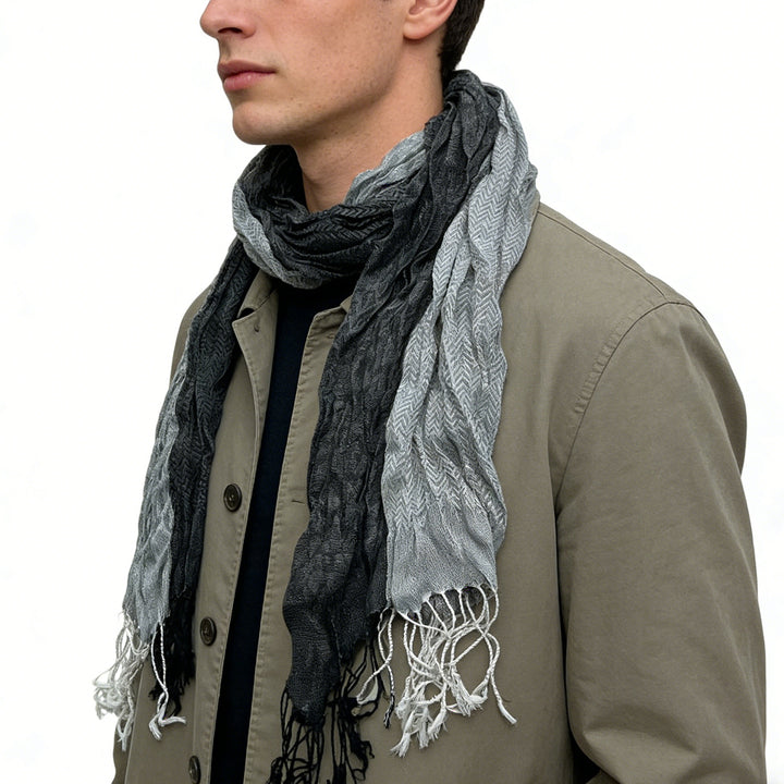 Grey Jacquard Polyester Long Scarf 71x28 Winter Wrap