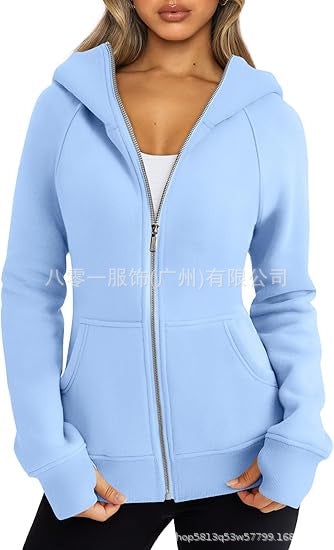 Women Fleece Zip Hoodie Warm Casual Loose Fit Style