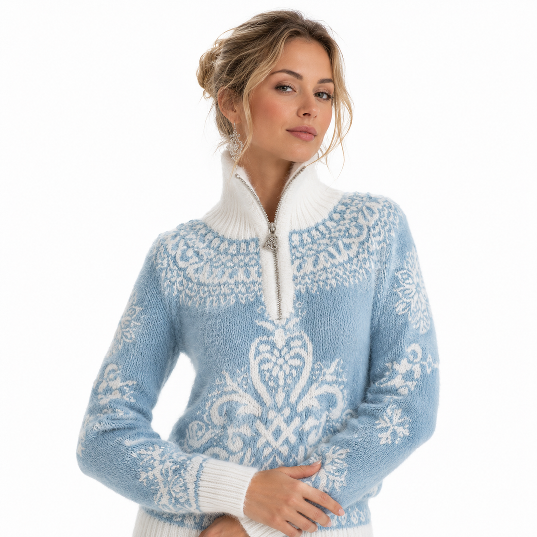 Women’s zip up hooded winter jacket shown from front view