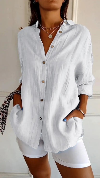 Women's Pleated Long Sleeve Shirt - Polished Loose Fit