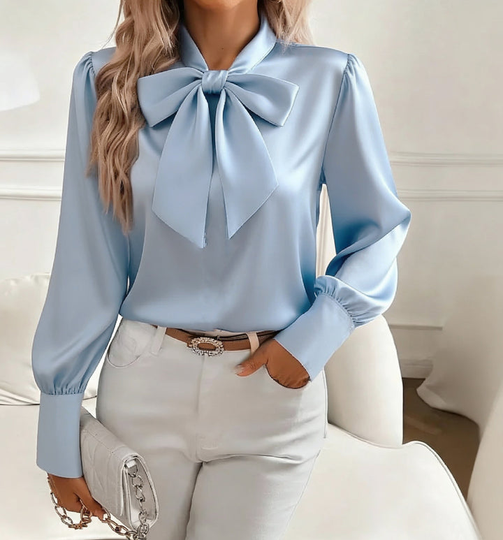 Office blouse for women with feminine bow tie front detail