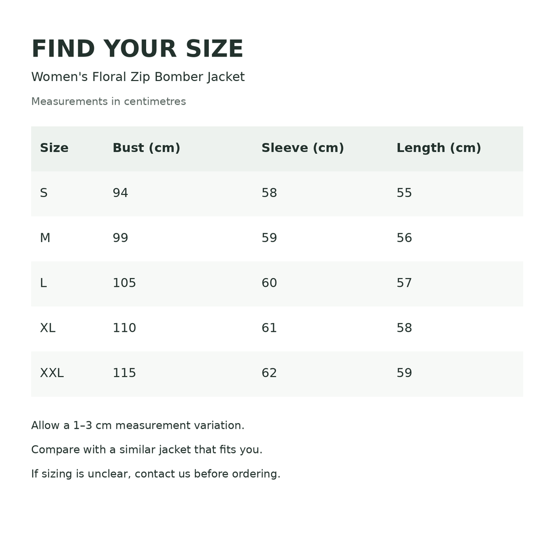 Size chart for the women&