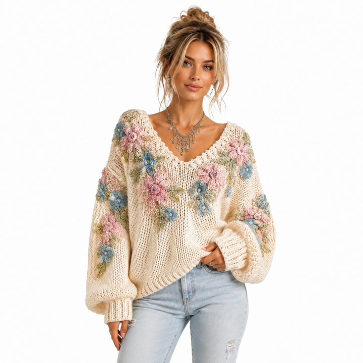 Floral knit sweater studio image