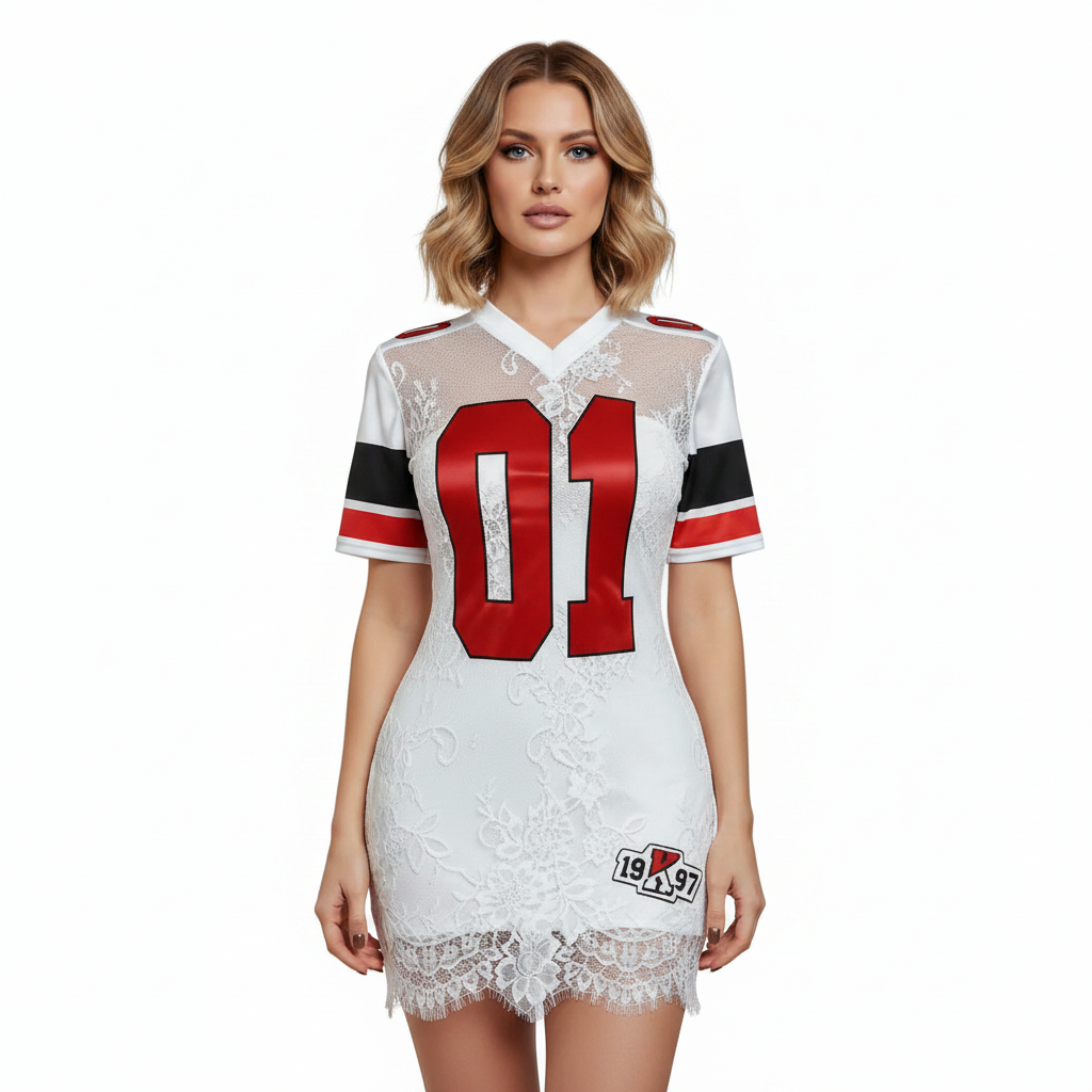 Lace Embroidered Short Dress - High Waist A-Line Styles