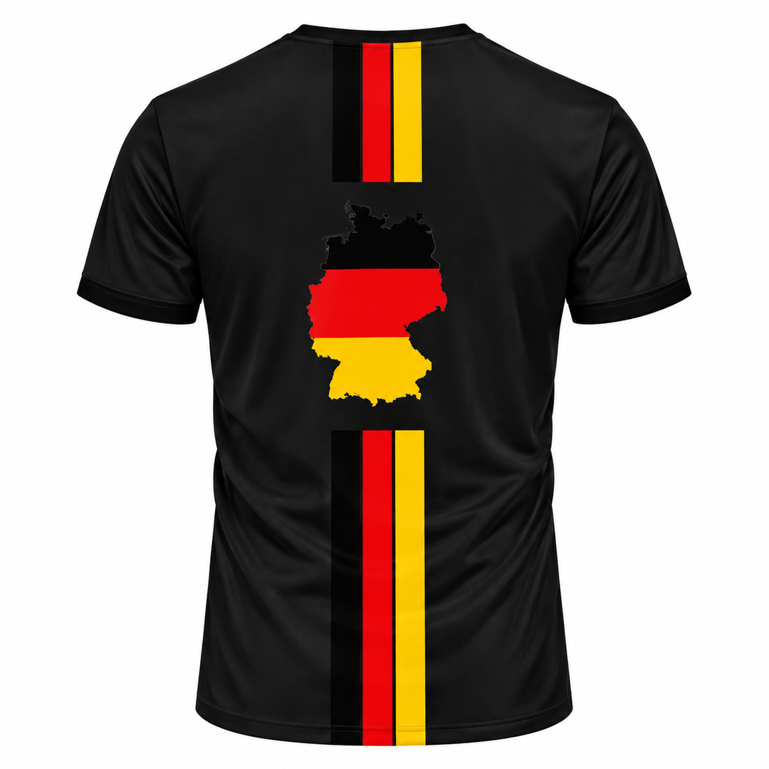 Germany football jersey black tricolor back map design