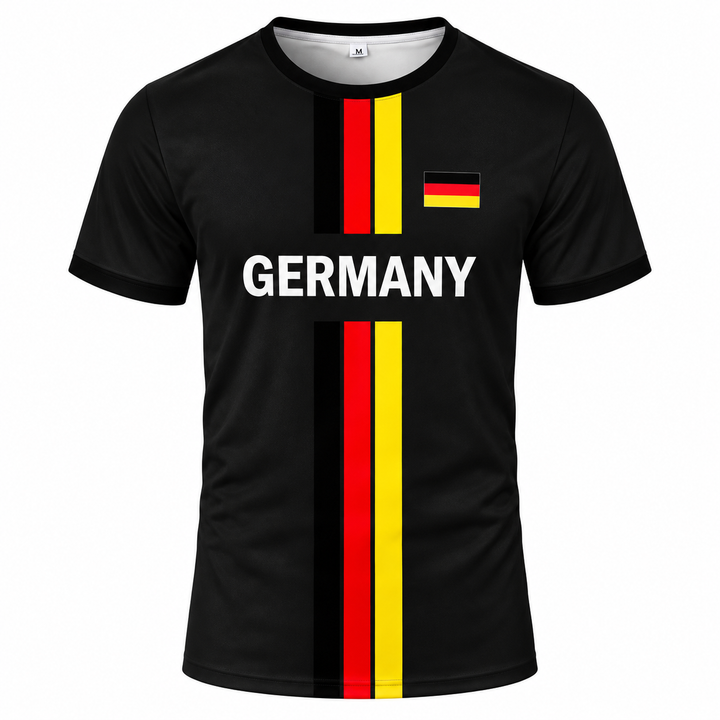 Germany football jersey black tricolor front product view