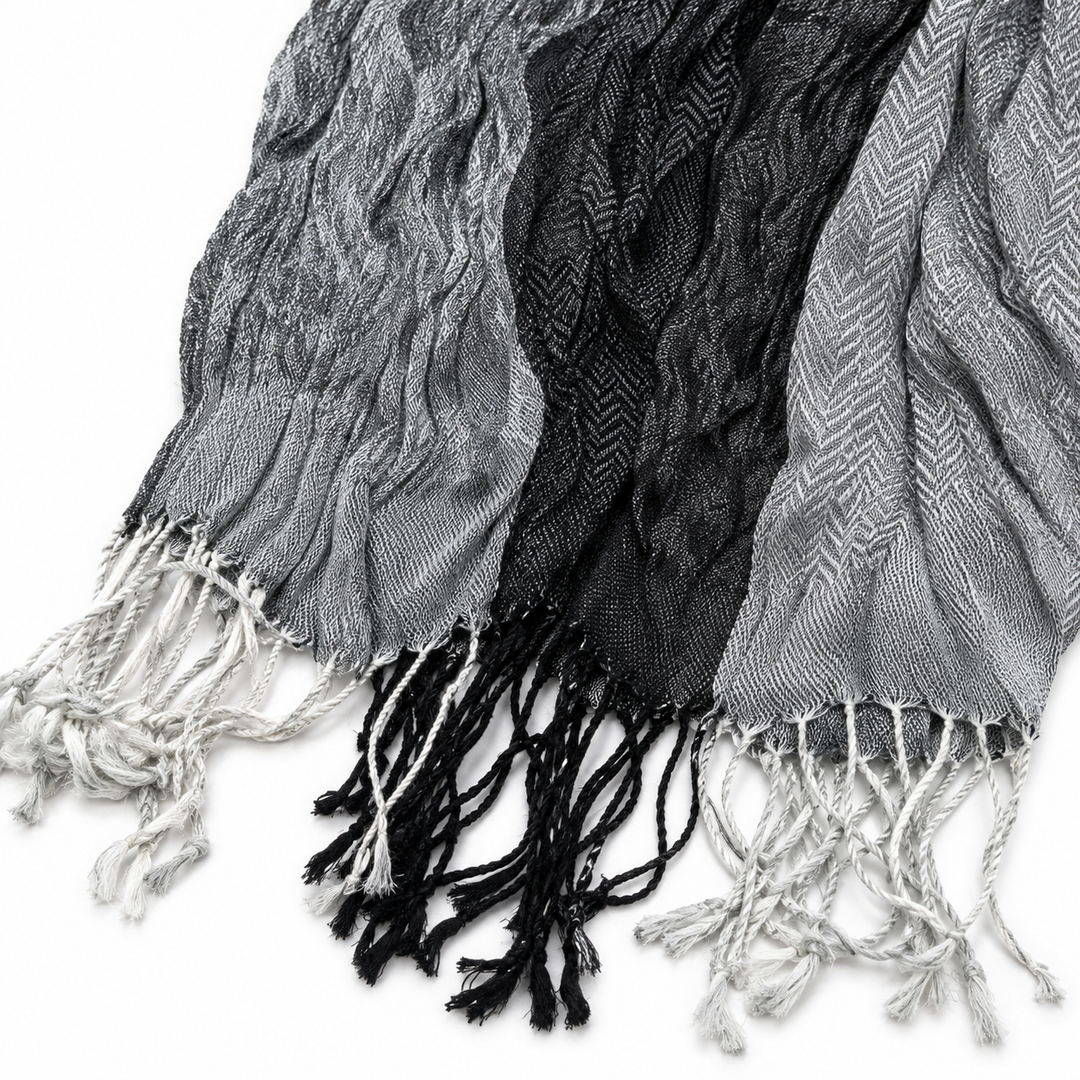Close-up of the jacquard wrap edge and twisted fringe details.