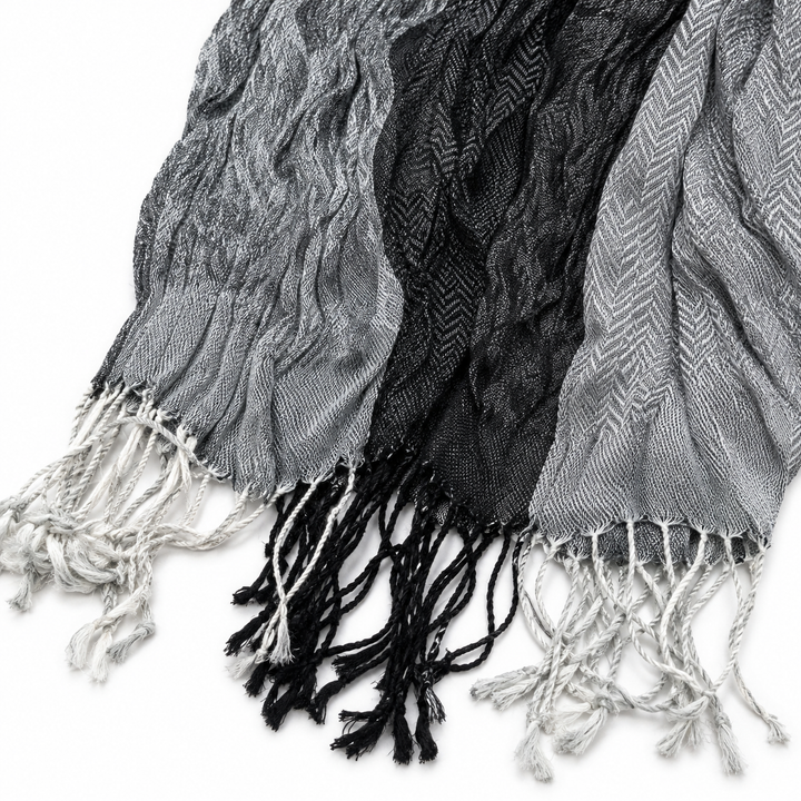 Close-up of the jacquard wrap edge and twisted fringe details.