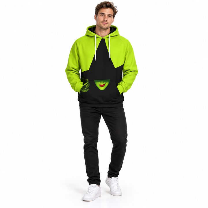 halloween hoodie lime green graphic on full-body model