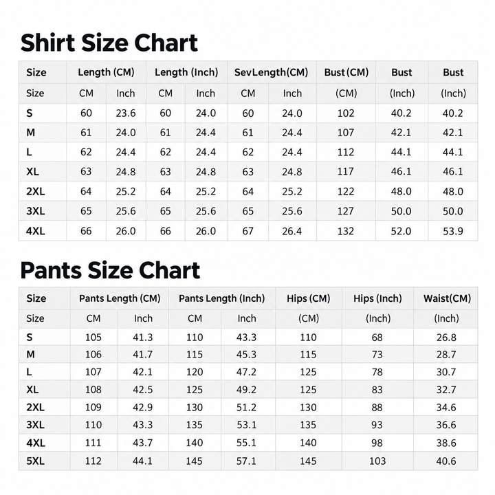 Verified shirt and pants size chart for the women&