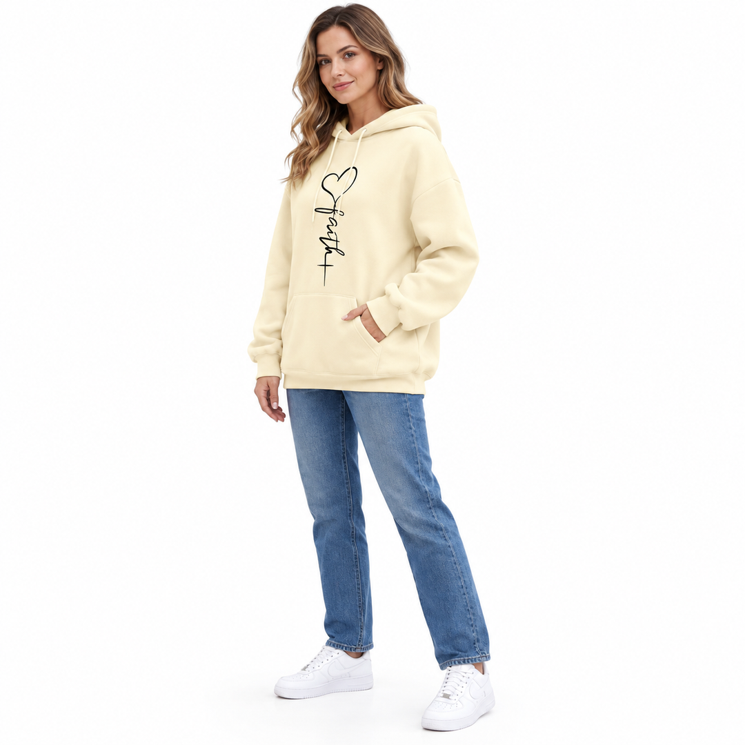 Heart Hoodie for Women with a Faith Print and Loose Fit