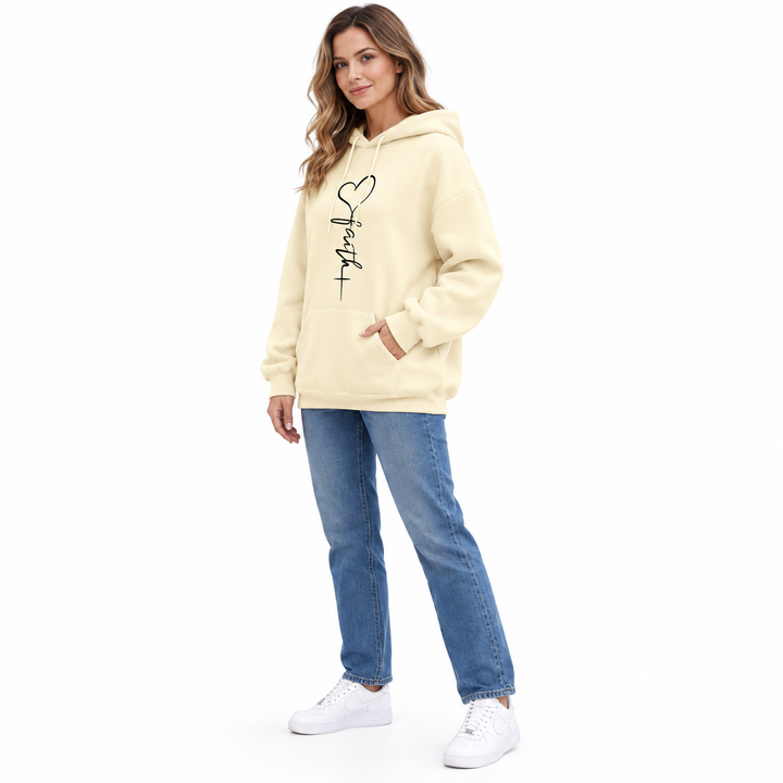Heart Hoodie for Women with a Faith Print and Loose Fit