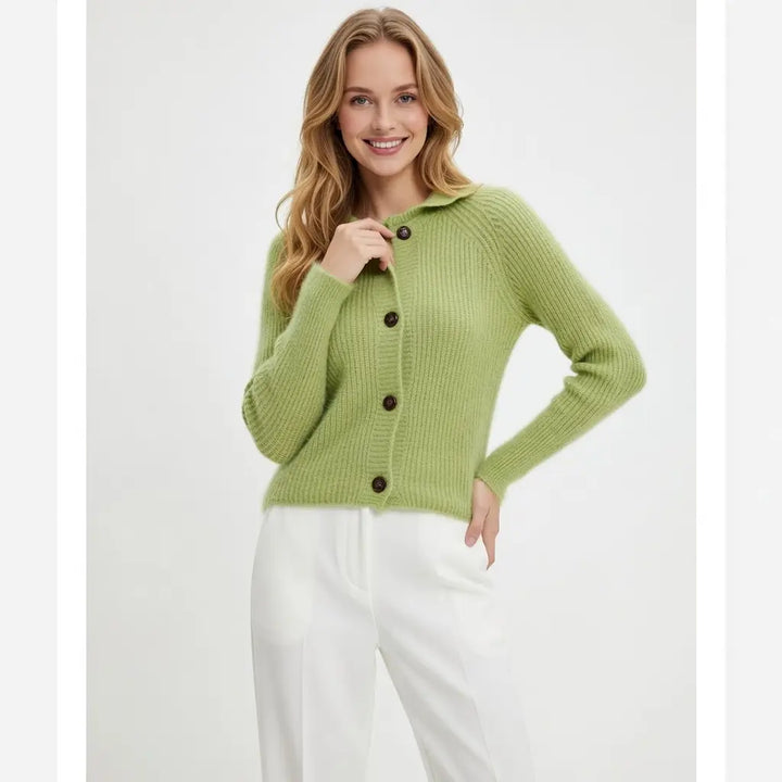cashmere cardigan green long sleeve thick knit fall winter outfit