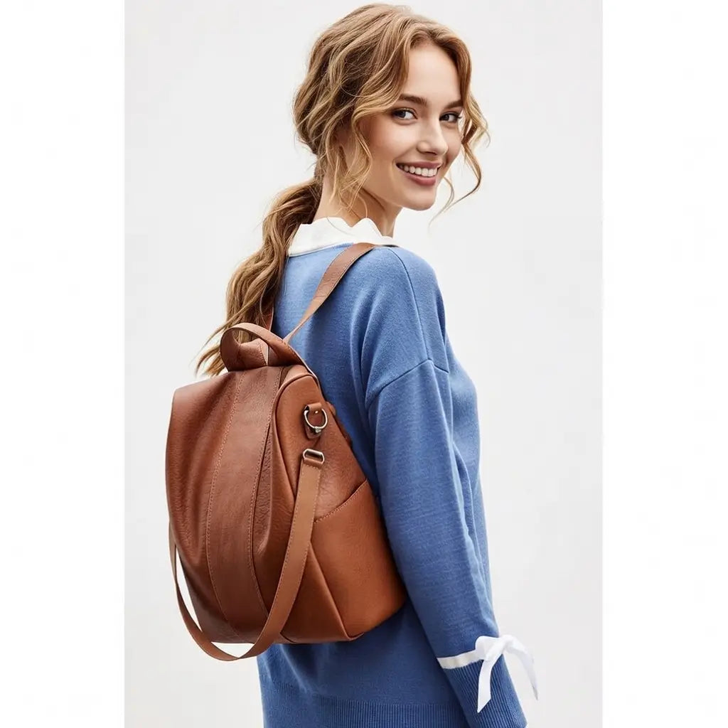 Women's Solid Color Large Capacity PU Leather Backpack