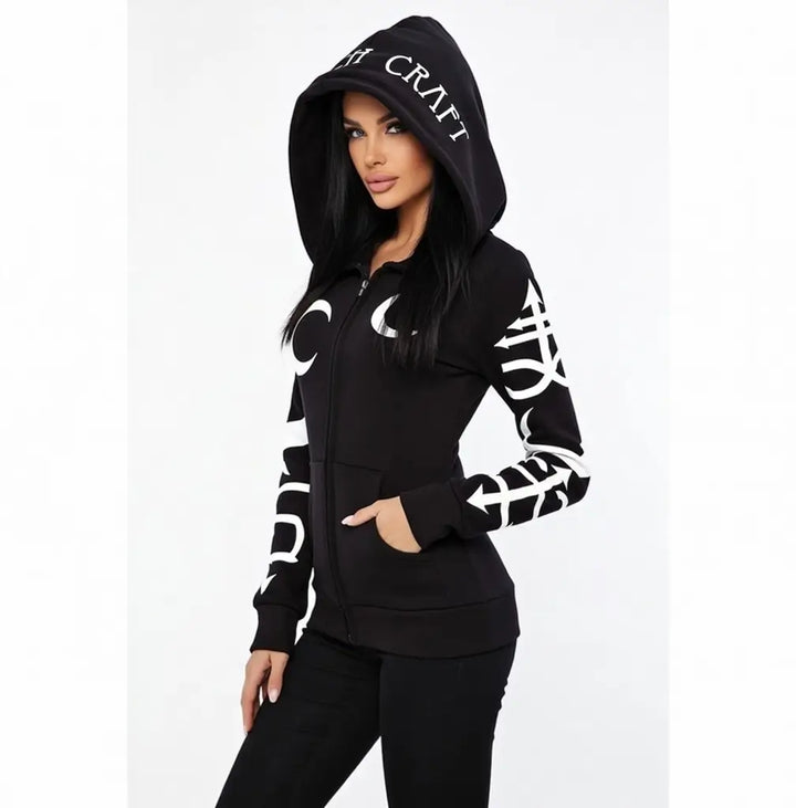 Explosive Punk Hoodie long sleeve moon lettering detail close up