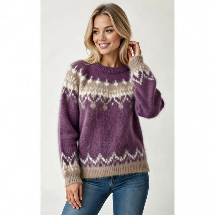 casual jacquard sweater wine red round neck detail
