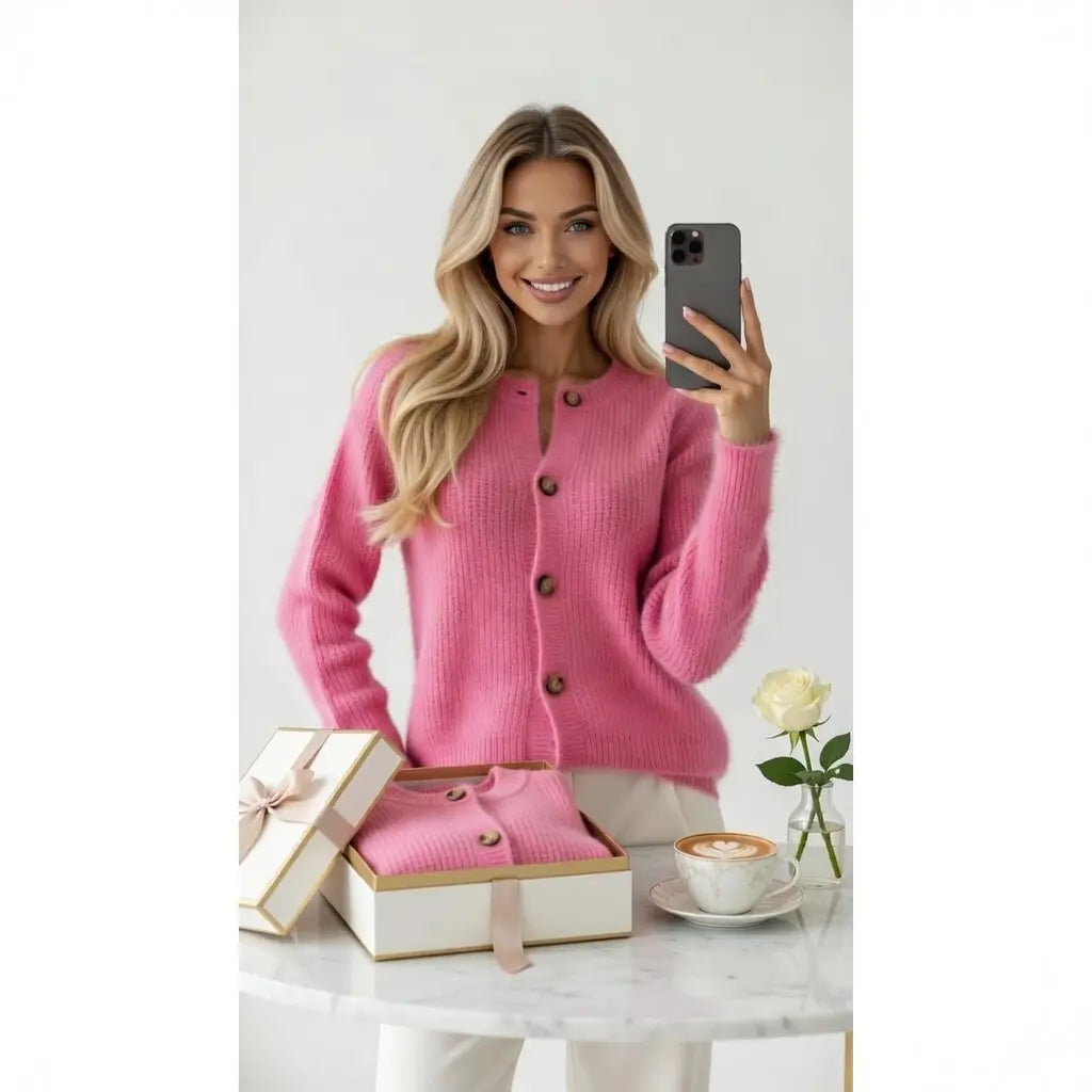 cashmere cardigan rose red soft wool knit elegant minimalist wardrobe