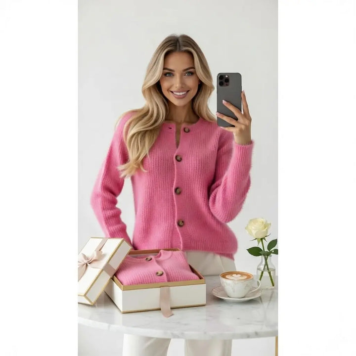 cashmere cardigan rose red soft wool knit elegant minimalist wardrobe