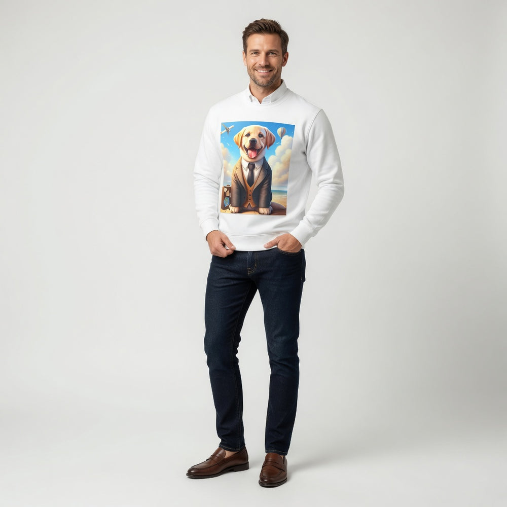Cozy dog graphic sweatshirt styled with jeans in a clean casual outfit
