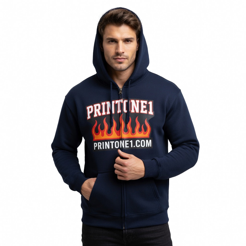 Unisex hoodie with flame print front design