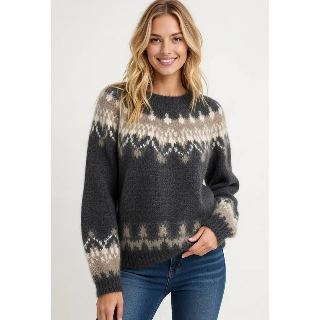 Casual Jacquard Sweater Women Autumn Winter Knit Top Chic