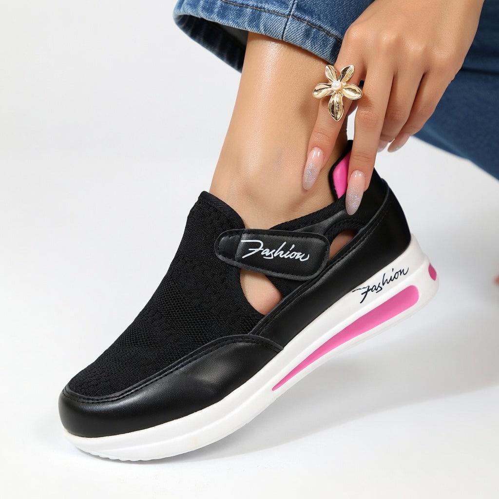 breathable velcro women's shoes black color