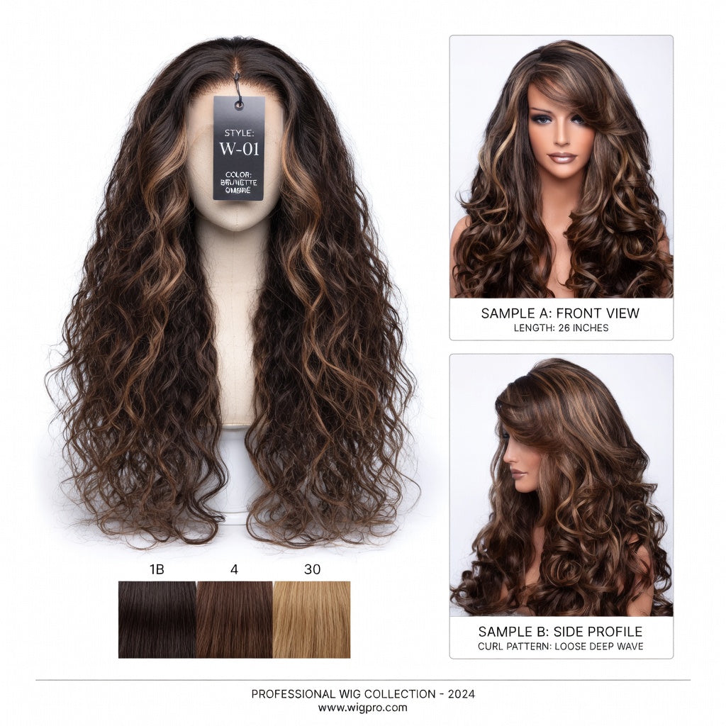 Curly big wave rose wig being worn waves catching light naturally oblique bangs framing face editorial beauty style
