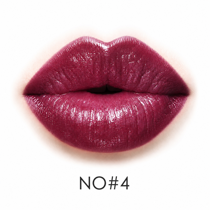 Plum lip color shade NO4 shown as one of eight confirmed lipstick variants, displayed clearly for design detail for shoppers.