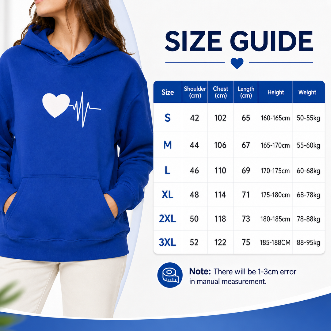Love hoodie size guide with model and verified sizes S M L XL XXL and XXXL for buyer reference for everyday outfit reference.