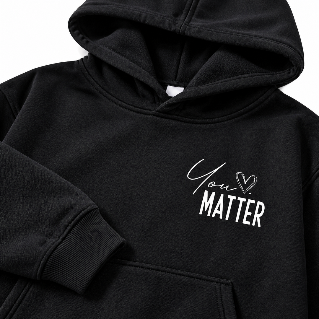 Unisex Love Letter hoodie Black hood chest and pocket detail