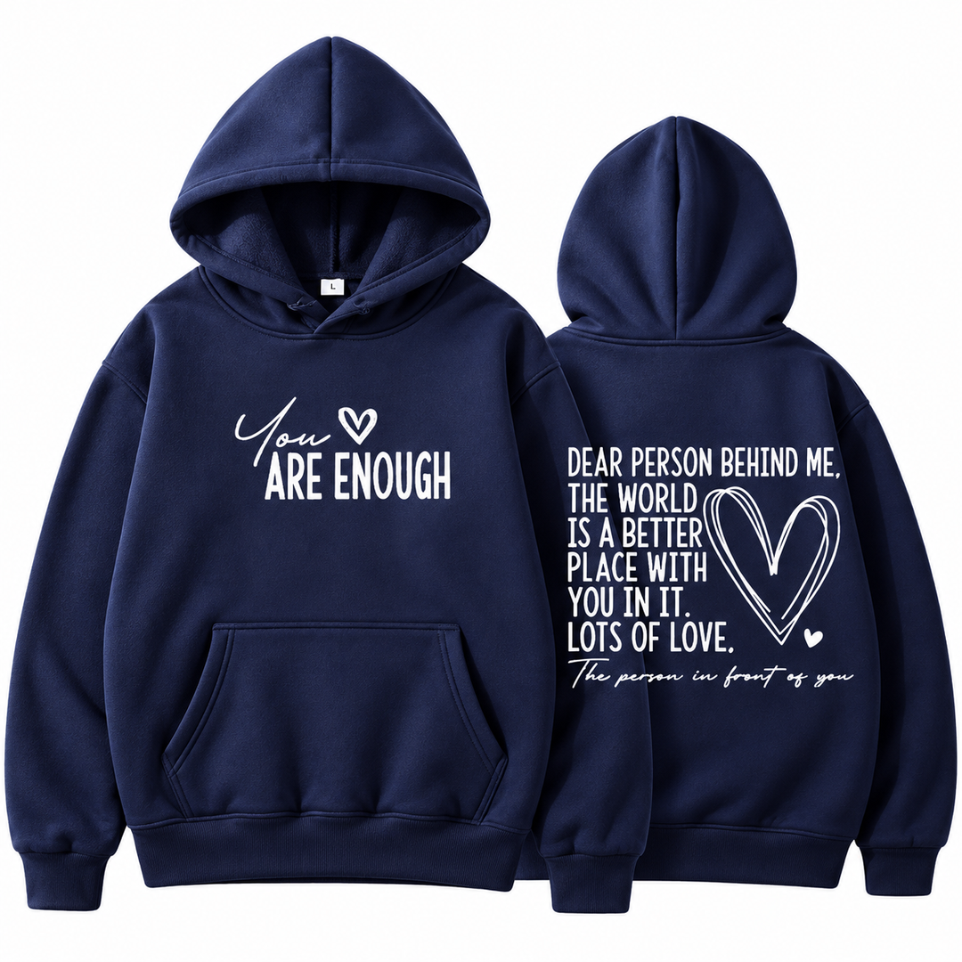 Unisex Love Letter hoodie Navy Blue front and back product view