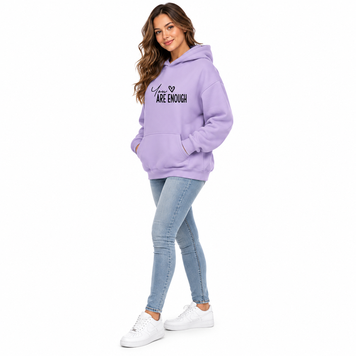 Unisex Love Letter hoodie Light Purple on female model side view