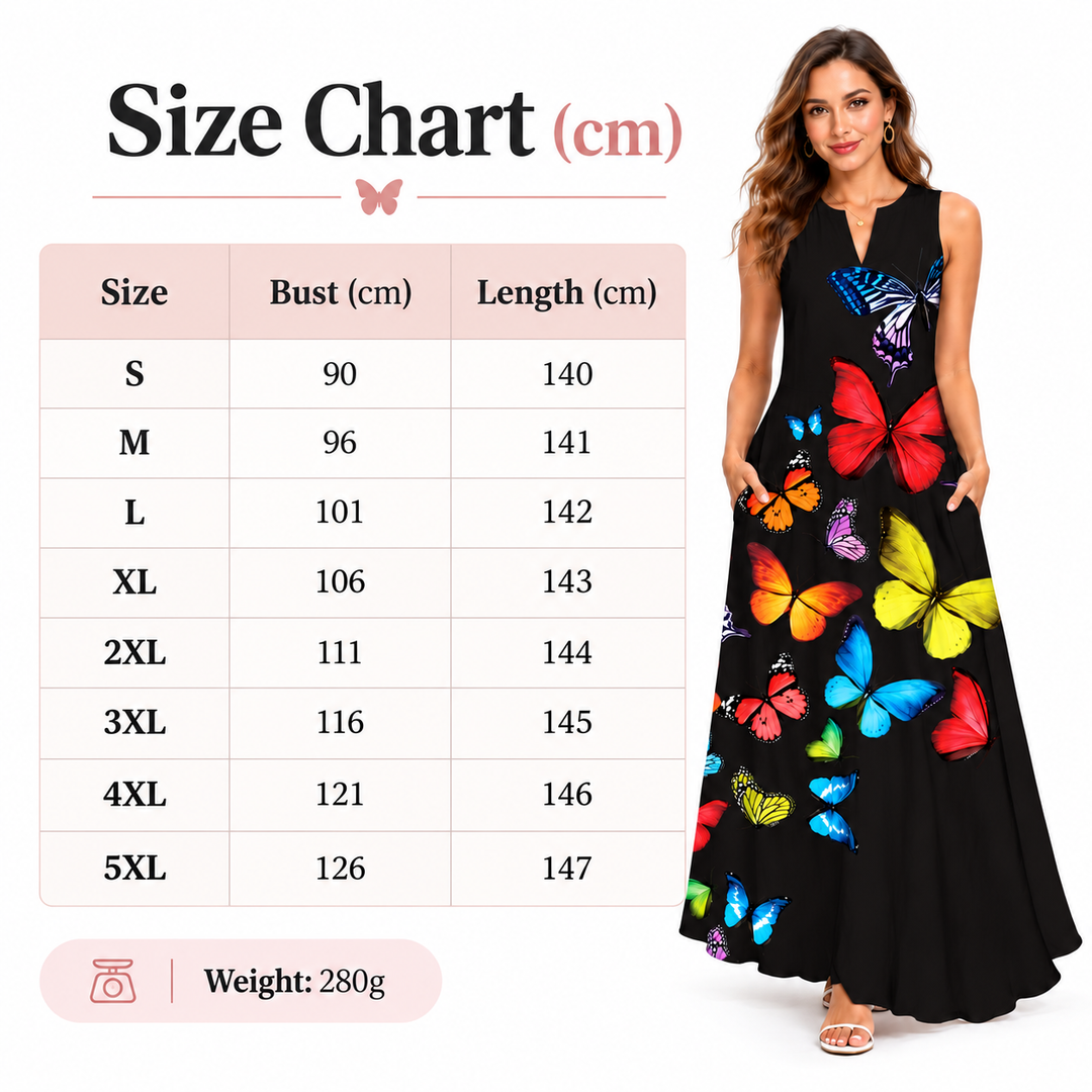 Sleeveless maxi dress size chart S to 5XL