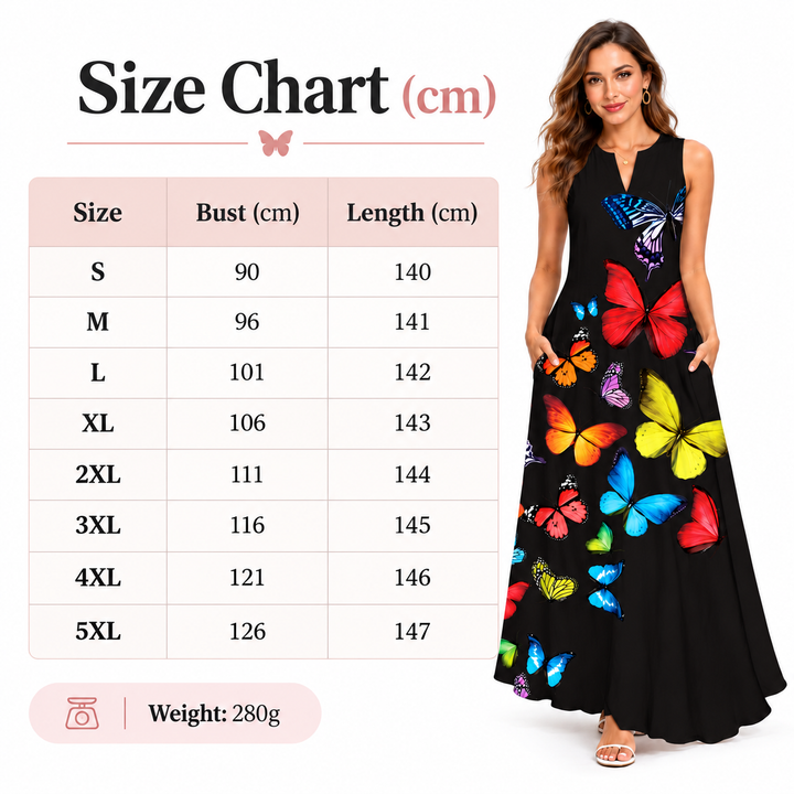 Sleeveless maxi dress size chart S to 5XL