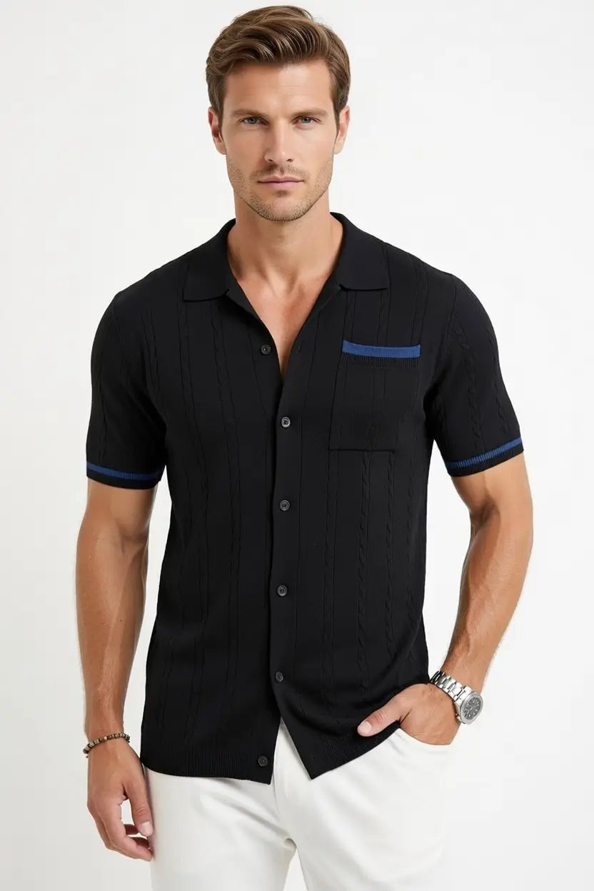 men’s striped summer cardigan shirt khaki relaxed fit outdoor context